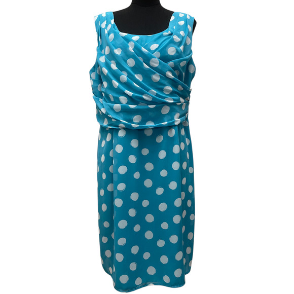 Jacques Vert Polka Dot Chiffon Dress Sheer Turquoise Blue & White Size US 14 - Picture 1 of 8